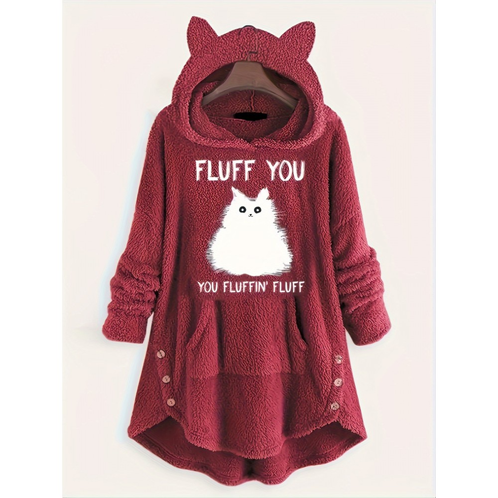 Plus Size, Plus Size Women's Autumn Winter -Lined Thickened Hooded Hand- Sweatshirt