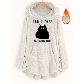 Plus Size, Plus Size Women's Autumn Winter -Lined Thickened Hooded Hand- Sweatshirt