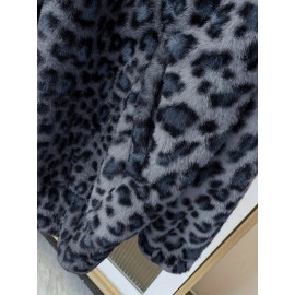 Plus Size Leopard Print Hoodie - Ultra-Soft Fleece Long Sleeve Drawstring Sweatshirt with Spacious Pockets for Women - Vibrant Print Design, Adjustable Fit, and Cozy Comfort