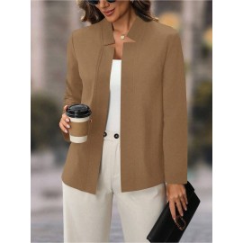 Plus Size, Women's Plus Size Elegant Suit Jacket - Solid Color Professional Blazer, All-Season Casual & Office Wear, Regular Fit for Weddings, Business Meetings, Everyday (Hand Wash/Dry Clean Care) - Versatile Year-Round Outerwear