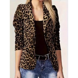 Plus Size - Women'S Leopard Print Blazer Jacket - Lightweight Tailored Fit Professional & Casual Coat, Structured Lapels & Smooth Texture, Spring/Autumn Commuting Suit Coat for Work, Semi-Formal Events & Casual Attire, Versatile Outerwear (No-Stretc