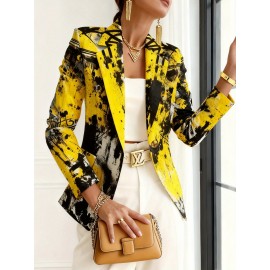 Plus Size, Plus Size Elegant Winter Wedding & Professional Suit Jacket - /Notch Collar Button-Front Coat, Machine Washable Warm Blazer for Commuting, Office, and Special Occasions (Solid Color)