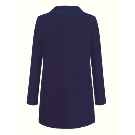 Plus Size Solid Elegant Lapel Long Sleeve Open Front Blazer for Office & Work, Women's Clothing