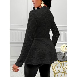 Plus Size Elegant Solid Textured Single-Breasted Long Sleeve Blazer - Chic Office Wear, Flattering Fit, Comfortable Fabric, Versatile Style for Work and Daily Life - Women's Plus Size Clothing for Confidence