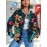 Plus Size Women's Hawaiian Print Baseball Jacket Hoodie - Tropical Hibiscus & Palm Leaf Aloha Coat, Lightweight Long Sleeve Split Hem Hawaiian Shirt Style Outerwear for Vacation, Beach Parties & Year-Round Casual Wear