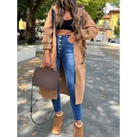 Large Size Women's Hooded Full-Zip Sportswear Jacket - Windproof & High Quality Long Sleeve Outerwear, Mid-Stretch Semi-Translucent Fabric, Machine Washable, Autumn Casual & Athletic Coat for Gym, Running Errands, Casual Attire (Solid Color)