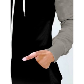 Women's Full-Zip Turtleneck Jacket - Winter Warm Coat with Pockets, Black & Brown Two-Tone Collar, Full-Zip Front Closure & Drawstring Hood-like Neckline, Casual Outerwear (Machine Washable) for Fall/Winter (No-Stretch Fabric), Womens Winter Jacket, Jacket For Women, Jackets For Women, Women Winter Jacket, Womens Jackets