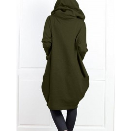 Plus Size Women'S Hooded Zip-Up Jacket - Long Sleeve Two-Piece look with Front Pockets, Olive Green, Non-Stretch Fabric for Fall/Winter, Layering Essential Outerwear for Everyday & Formal Outfits, Winter Hooded Jacket, Casual Winter Wear, Durable Winter Wear, Fall Fashion, Stylish Hoodie, Quality Stitching, Outerwear Piece, Fashion Lovers