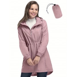 [33,000ft Windbreaker] Lightweight Women's 33,000ft Windbreaker Long Coats | Packable Jacket with Hood Trench Coats for Golf Hiking Travel | Plus Size