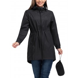 [33,000ft Windbreaker] Lightweight Women's 33,000ft Windbreaker Long Coats | Packable Jacket with Hood Trench Coats for Golf Hiking Travel | Plus Size