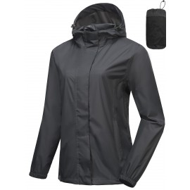 Women's Lightweight Waterproof Rain Jacket, Packable Rain Shell with Hood