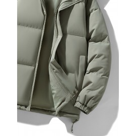 Women's Hooded Outdoor Jacket, Solid Color Plus Size Winter Coat, Fashionable Elegant Loose Fit Long Sleeve Warm Puffer For Fall/Winter