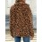 Women's Plus Size Leopard Print Faux Fur Jacket, Casual Collared Pullover, Polyester Knit Coat with Pockets, Regular Fit Long Sleeves, All-Season Fashion Outerwear