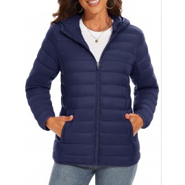 Plus Size Women's Puffer Jacket - Ultra-Lightweight, Warm, and Comfortable Hooded Coat with Full Zip and Waterproof Windproof Design for Hiking, Camping, Mountaineering, and Winter Outdoor Activities - Fashionable Padded Jacket for Curvy Figures