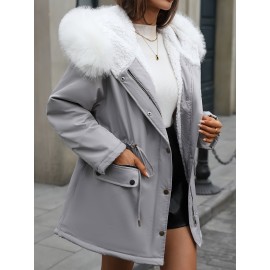 1pc Winter Fashion Hooded Casual Coat, 100% Polyester Solid Color Long Sleeve Non-Stretch Woven Jacket with Zipper, Hooded Collar, Regular Fit for Outdoor Leisure