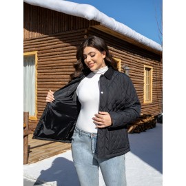 Women's Plus Size Casual Jacket - Warm, Solid Color with Pockets, Non-Stretch Polyester for Fall/Winter