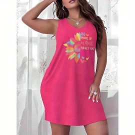 Plus Size Women'S Tops 100% Breathable Tank Dress with Dolphin Wave Print for Casual Wear, Plus Size Women'S Oversized Loose Fit Tank Dress, Large Size Womens Tops for Everyday Use