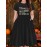 Thanksgiving Alphabet Print Casual Dress- Mid-Length Fabric with Middle Tier, Round Neck, Medium Stretch Polyester, Fall Apparel with